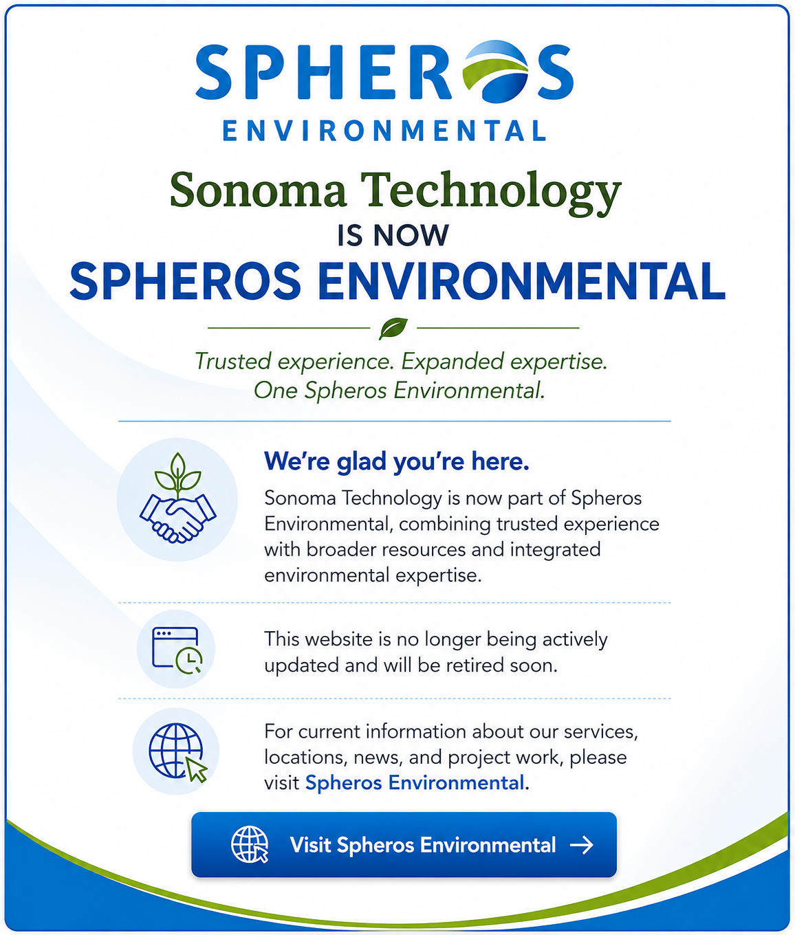 Sonoma Technology is now Spheros Environmental